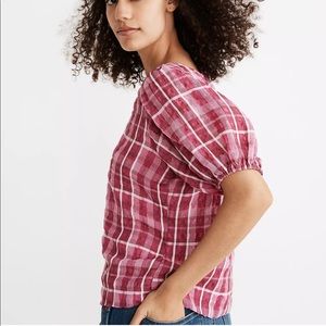 Madewell Plaid Puff-Sleeve Top